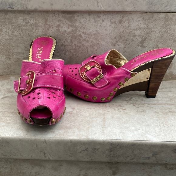 Art Pemla Leather Peep Toe Wedges Fuschia - Picture 4 of 8